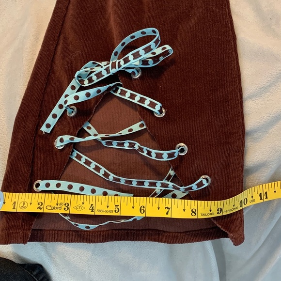 SO Chocolate Brown high rise Flare corduroy pants grommet lace up customized 7 - Picture 8 of 9